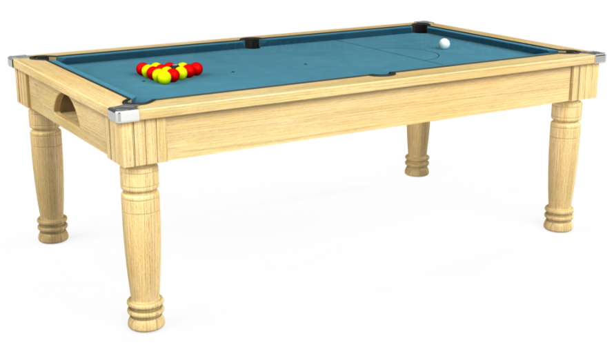 Majestic Pool Dining Table in light oak with powder blue cloth